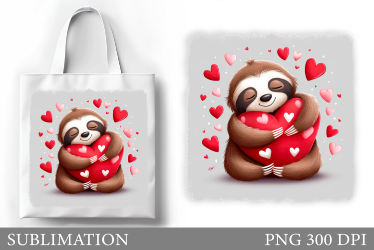 Valentines Sloth Tote Bag. Valentines Sloth Sublimation
