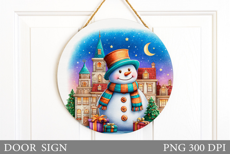 Cute Snowman Door Sign. Christmas Door Sign Sublimation