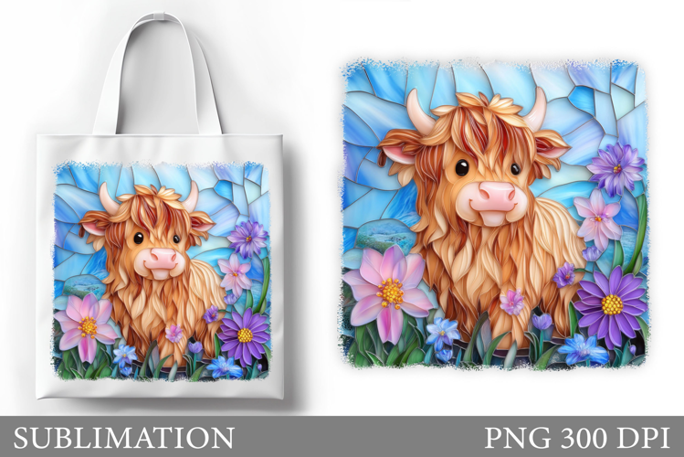 Highland Cow Tote Bag Design. Cow Flowers Sublimation
