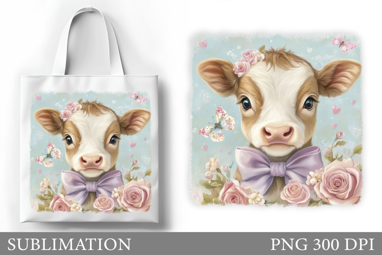 Summer Cow Tote Bag Design. Cute Cow Sublimation