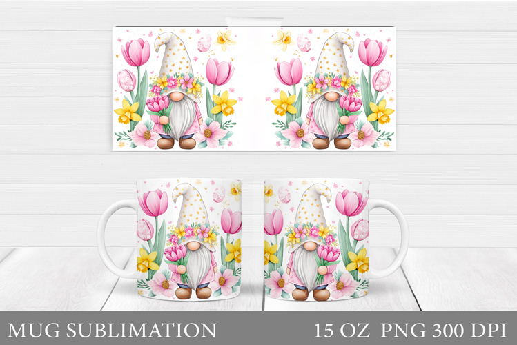 Cute Gnome Mug Design. Gnome Spring Mug Wrap Sublimation