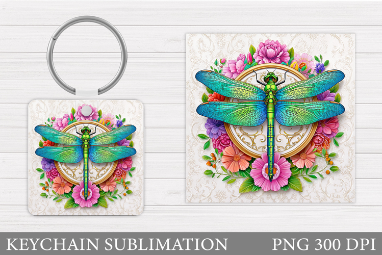 Dragonfly Keychain Design. Dragonfly Flowers Sublimation