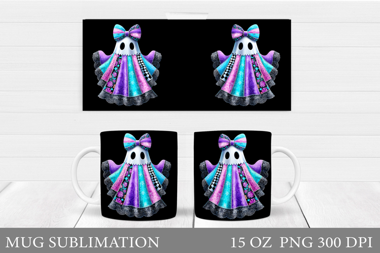 Patchwork Ghost Mug Design. Cute Halloween Mug Sublimation