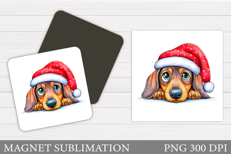Christmas Dachshund Magnet. Christmas Magnet Sublimation