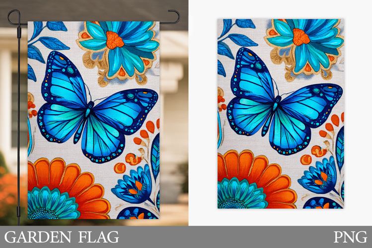 Butterfly Garden Flag Design. Flowers Garden Flag