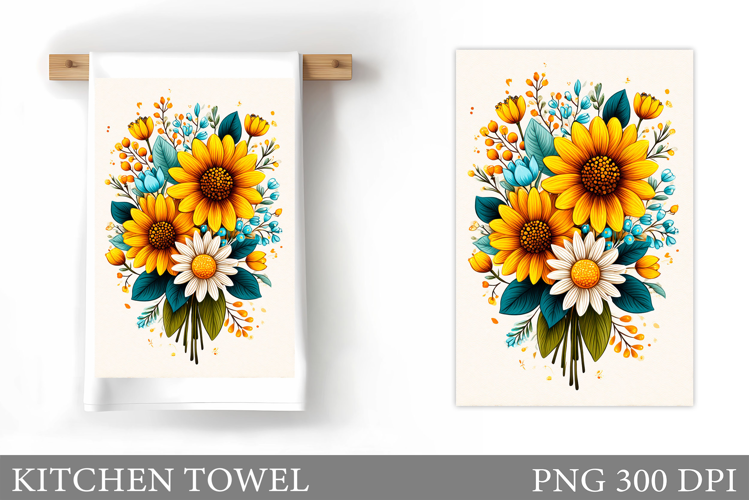 Wildflowers Kitchen Towel. Flowers Kitchen Towel Sublimation