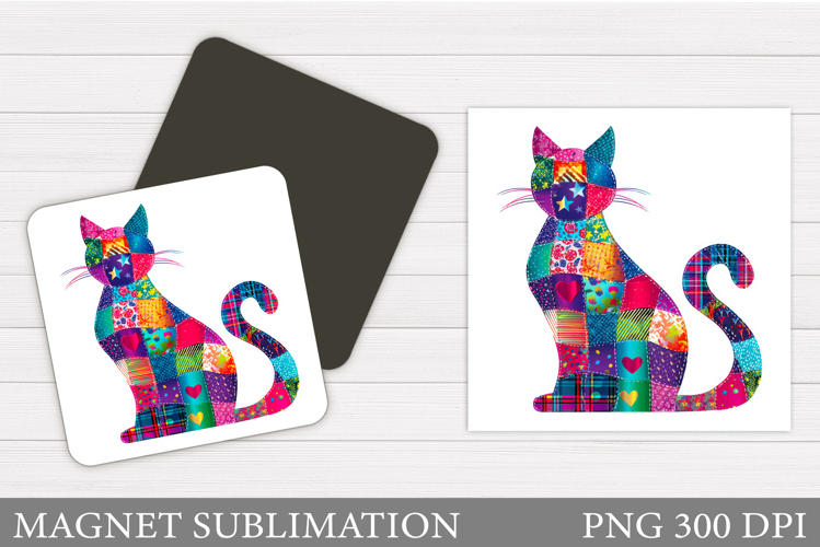 Patchwork Cat Magnet Design. Cute Cat Magnet Sublimation