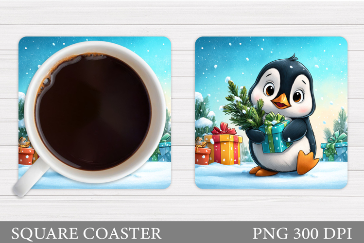 Christmas Penguin Coaster. Cute Penguin Sublimation