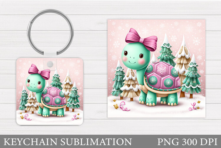 Christmas Turtle Keychain. Christmas Keychain Sublimation example image 1