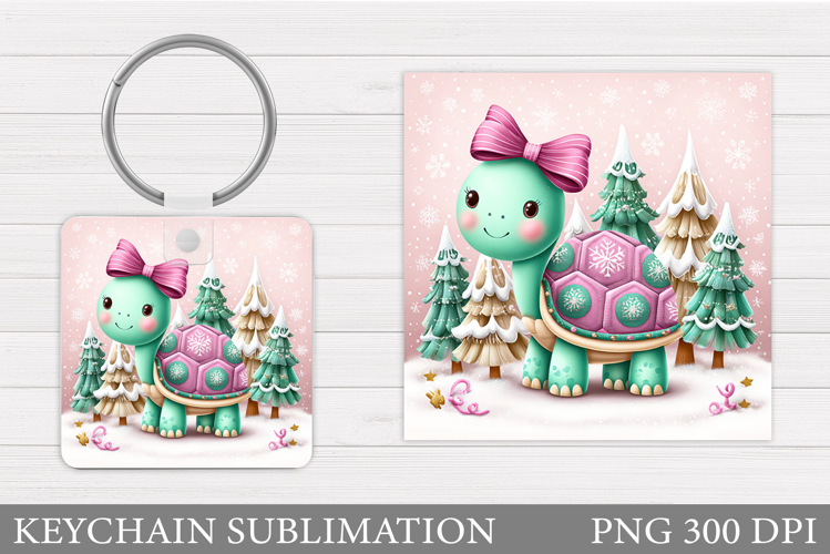 Christmas Turtle Keychain. Christmas Keychain Sublimation