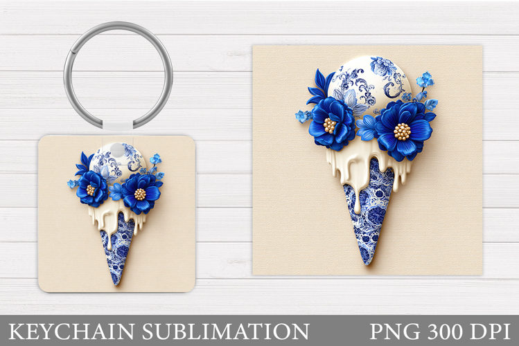 Floral Ice Cream Keychain. Flowers Keychain Sublimation