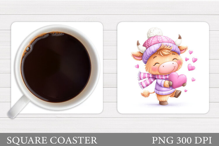 Valentines Cow Coaster Design. Valentines Square Coaster example image 1
