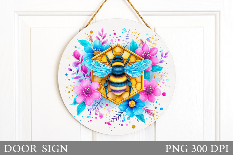 Bee Door Sign Sublimation. Bee Flowers Door Sign Design
