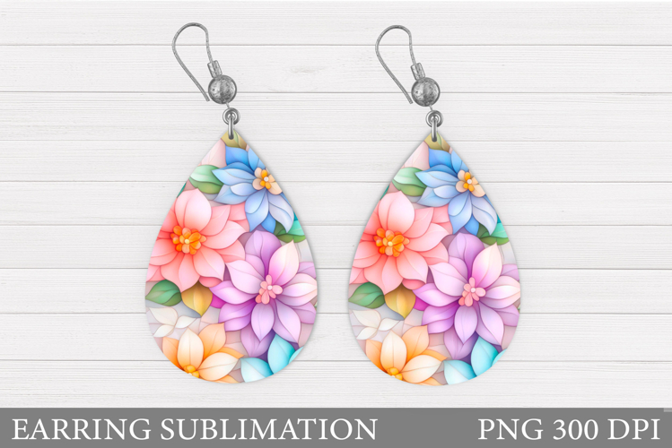 Flowers Earring Sublimation. Flowers Teardrop Earring