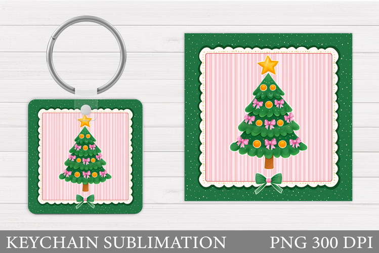 Christmas Tree Keychain. Christmas Round Keychain Design