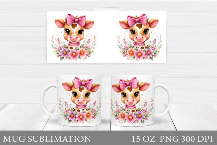 Cow Mug Wrap Design. Cow Flowers Mug Sublimation