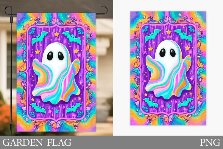 Ghost Garden Flag Sublimation. Halloween Garden Flag Design