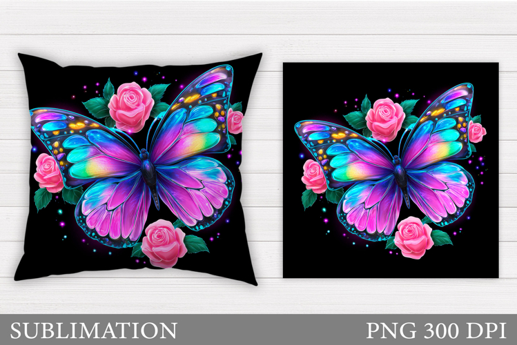 Butterfly Pillow Design. Butterfly Roses Sublimation