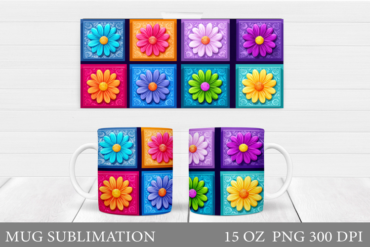 Flowers Mug Sublimation. Floral Mug Wrap Design