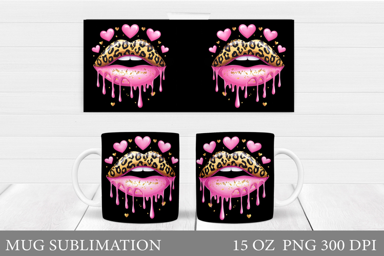 Lips Mug Wrap Design. Valentine Mug Sublimation
