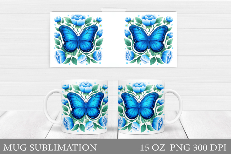 Butterfly Mug Sublimation. Butterfly Flowers Mug Design