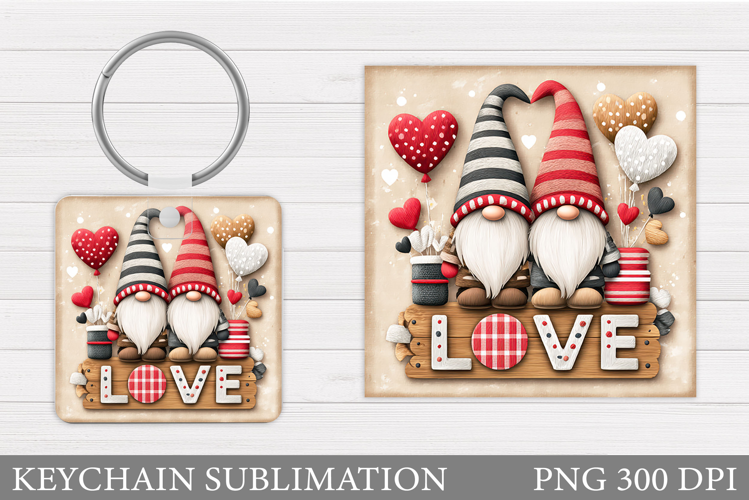 Valentines Gnome Keychain. Valentines Keychain Sublimation