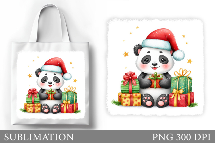 Christmas Panda Tote Bag. Christmas Tote Bag Sublimation