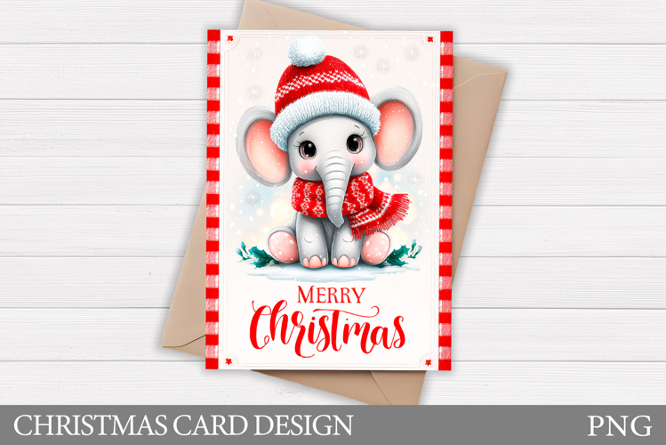 Christmas Elephant Card Printable. Christmas Card Design