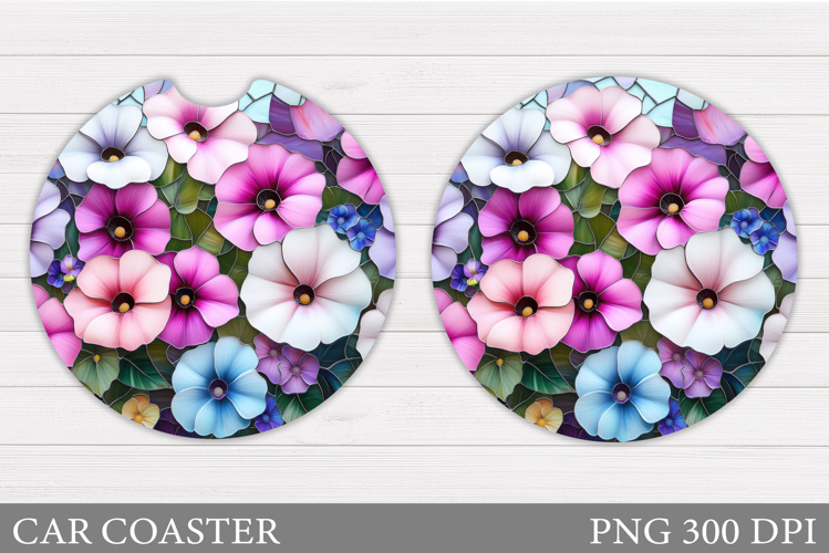 Flowers Car Coaster Sublimation. Floral Coaster Design