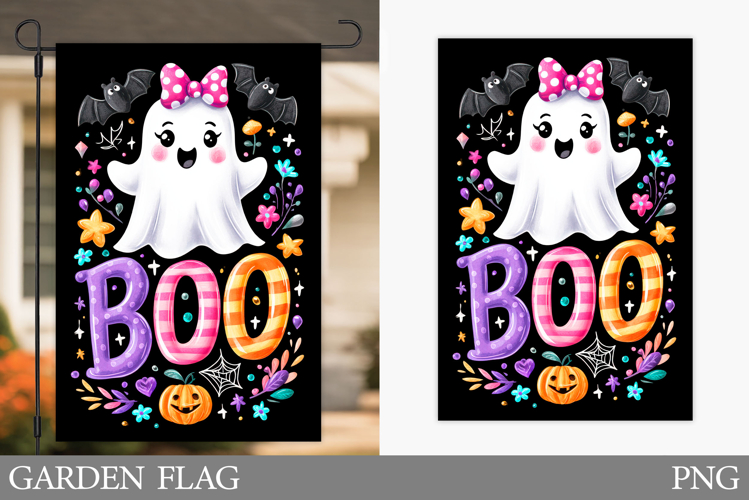 Boo Garden Flag Sublimation. Halloween Garden Flag Design