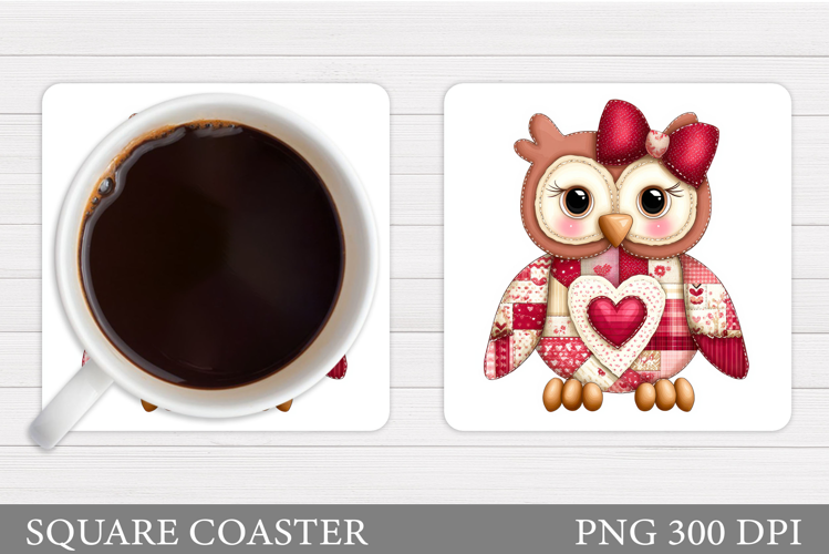 Patchwork Owl Coaster Design. Valentines Owl Coaster