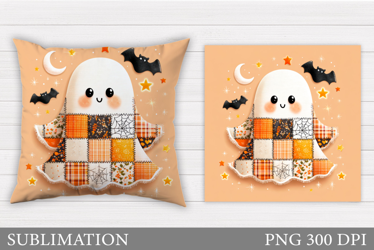 Patchwork Ghost Pillow Design. Halloween Pillow Sublimation