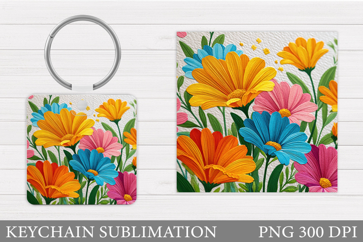 Flowers Keychain Sublimation. Floral Keychain Design