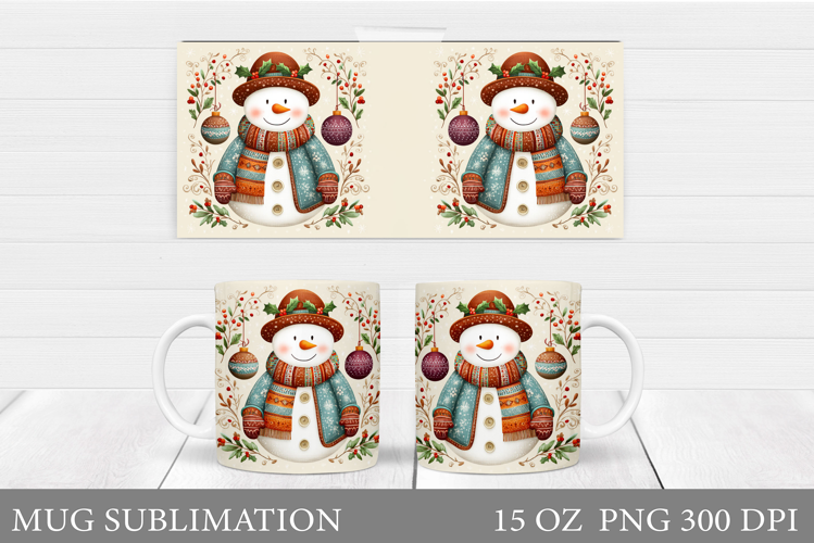 Cute Snowman Mug Design. Christmas Mug Sublimation