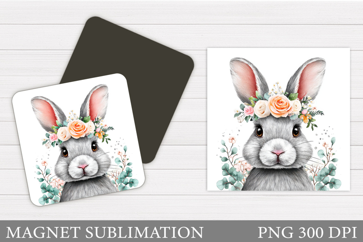 Cute Bunny Magnet Design. Bunny Flowers Magnet Sublimation