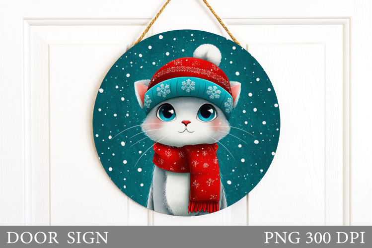 Christmas Cat Door Sign. Christmas Door Sign Sublimation