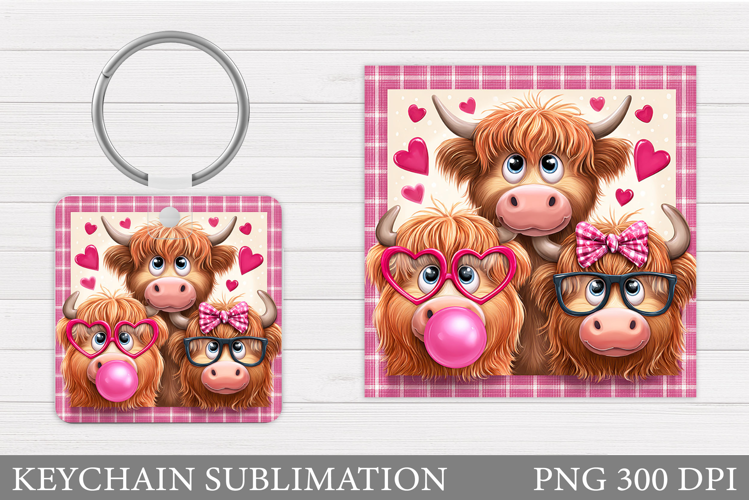 Valentines Cow Keychain. Valentine Keychain Sublimation