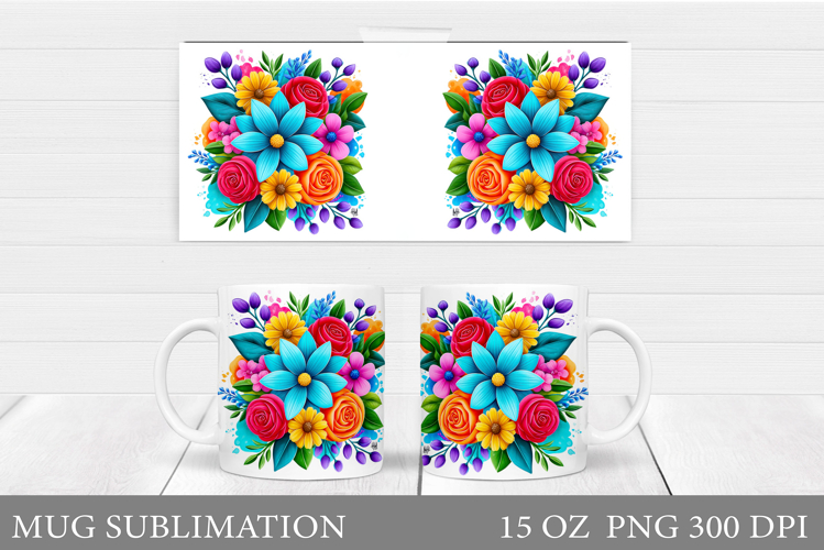 Floral Mug Wrap Design. Flowers Mug Sublimation