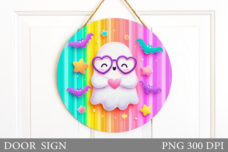 Cute Ghost Door Sign Design. Halloween Door Sign Sublimation