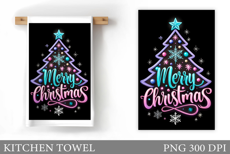 Iridescent Christmas Kitchen Towel. Christmas Sublimation
