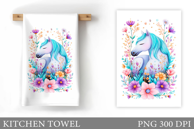 Cute Horse Kitchen Towel. Horse Flowers Sublimation