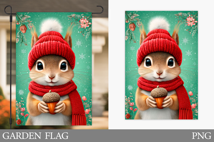 Christmas Squirrel Garden Flag. Christmas Garden Flag Design