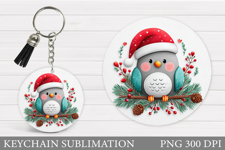 Christmas Bird Keychain. Christmas Keychain Sublimation