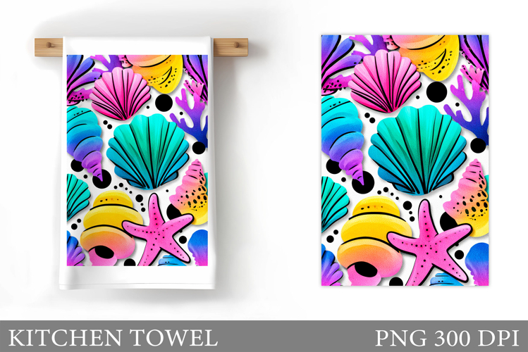 Starfish Kitchen Towel. Seashell Kitchen Towel Design