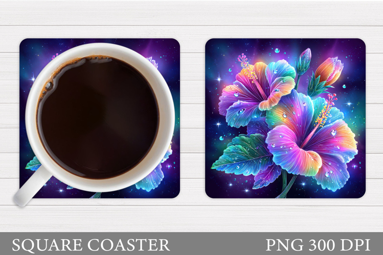 Tropical Flowers Coaster. Summer Square Coaster Design