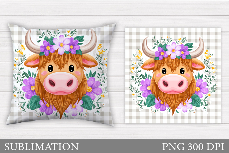 Cute Cow Pillow Design. Cow Flowers Pillow Sublimation