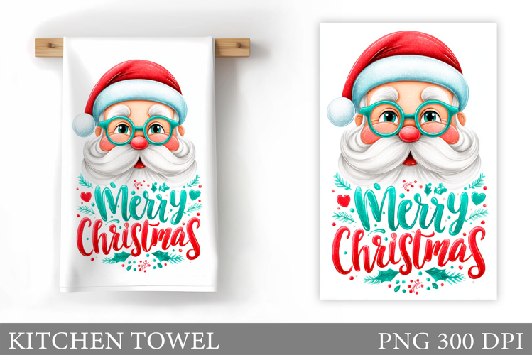 Santa Claus Kitchen Towel. Christmas Kitchen Towel Design