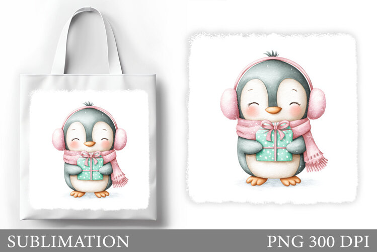 Cute Penguin Tote Bag Design. Christmas Tote Bag Sublimation example image 1