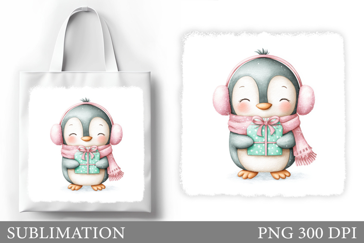 Cute Penguin Tote Bag Design. Christmas Tote Bag Sublimation