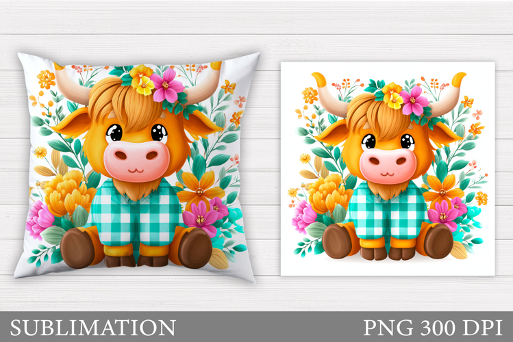 Cute Cow Pillow Design. Cow Flowers Pillow Sublimation